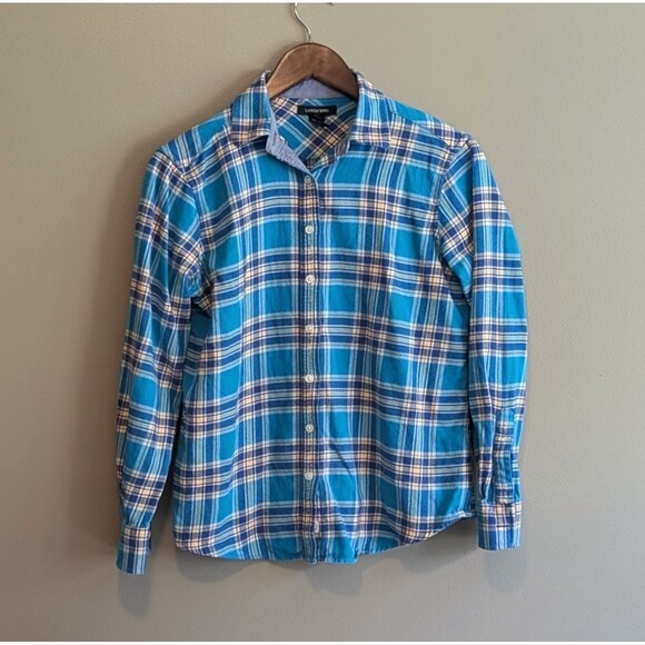 Lands' End Tops - Lands' End Size XS Teal Blue Flannel Shirt Top Womens Plaid 2-4 Extra Small LS